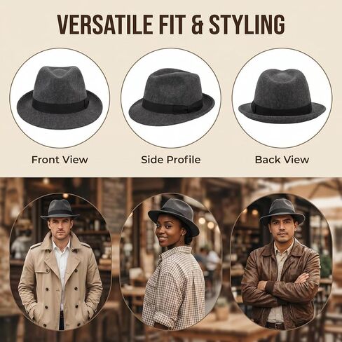 Unisex Trilby Fedora Hat 1920s Panama Hat Manhattan Gatsby Hat with Band Derby Hat Jazz Cap in Kuwait