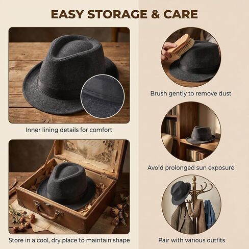 Unisex Trilby Fedora Hat 1920s Panama Hat Manhattan Gatsby Hat with Band Derby Hat Jazz Cap in Kuwait