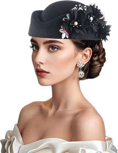 Vintage Church Hats British Pillbox Cap Rhinestone Flower Fedoras for Women in Saudi Arabia