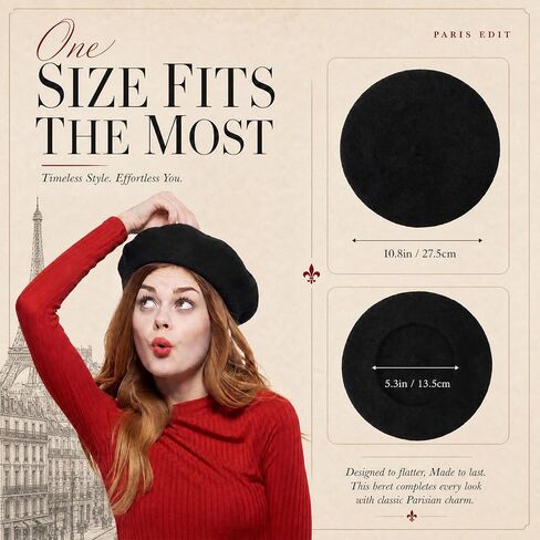 48 Pack Wool Beret Hats for Women Black Beret Hats Bulk for Theme Parties, French Outfits, Adults Unisex in Kuwait