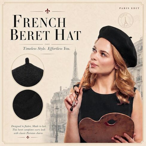 48 Pack Wool Beret Hats for Women Black Beret Hats Bulk for Theme Parties, French Outfits, Adults Unisex in Kuwait