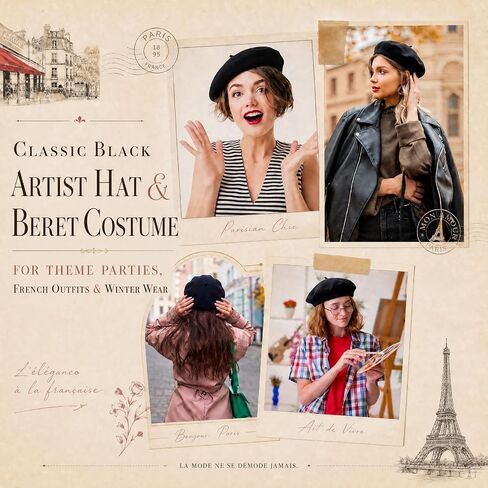 48 Pack Wool Beret Hats for Women Black Beret Hats Bulk for Theme Parties, French Outfits, Adults Unisex in Kuwait
