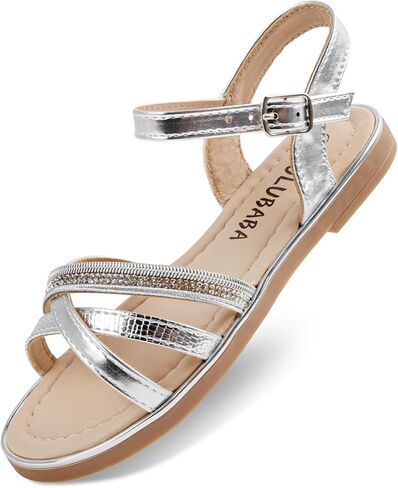 Girls Dress Summer Sandals for Girls Open Toe Flat Sandals with Ankle Strap Flower Girl Wedding Party Little Kid in Kuwait