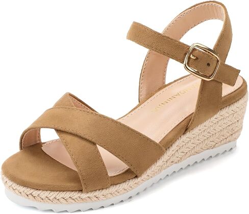PANDANINJIA Girls Sandals Wedge Espadrilles Platform Little Big Kid Sandals Open Toe Cross Strap Summer Flower Girl Heels Dress Shoes in Saudi Arabia