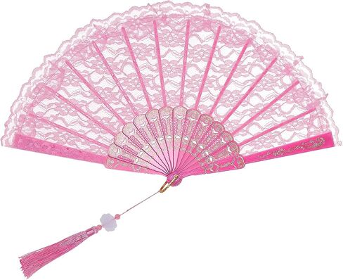 1PCS Lace Handheld Folding Fan Elegant Embroidered Flower Chinese Folding Fans Vintage Fan for Women Wedding Decoration Dancing Party (White) in Kuwait