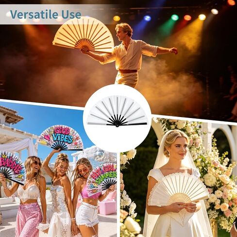 10 Pcs Sublimation Blank Handheld Folding Fans with Plastic Ribs and Double-Sided Tape, 24.8 in DIY Craft Fans for Heat Transfer Printing, Folding Fan Large Clack Handheld for Party Dance Wedding in Saudi Arabia