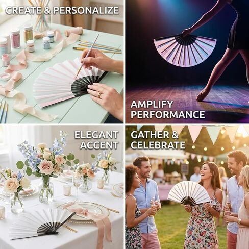 10 Pcs Sublimation Blank Handheld Folding Fans with Plastic Ribs and Double-Sided Tape, 24.8 in DIY Craft Fans for Heat Transfer Printing, Folding Fan Large Clack Handheld for Party Dance Wedding in Saudi Arabia