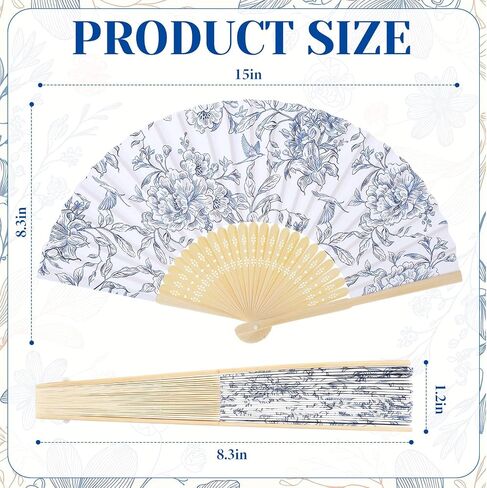 25 Sets Blue Floral Paper Fans for Wedding Guests, Vintage Folding Hand Fan Bulk, Handheld Fans for Bridal Shower Party Favors Bridesmaid Gifts in Saudi Arabia