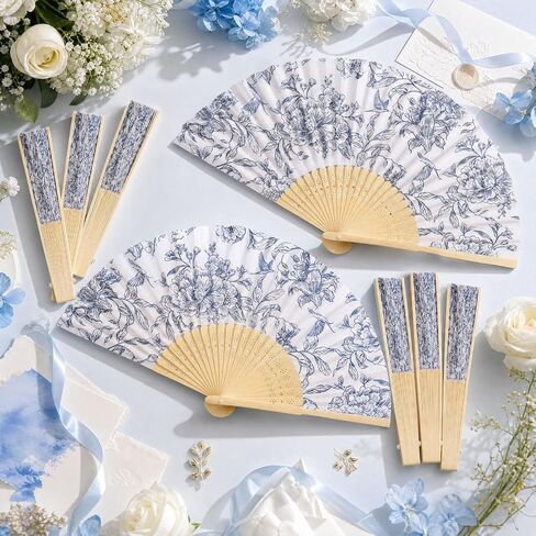 25 Sets Blue Floral Paper Fans for Wedding Guests, Vintage Folding Hand Fan Bulk, Handheld Fans for Bridal Shower Party Favors Bridesmaid Gifts in Saudi Arabia