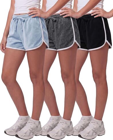 Real Essentials 3 Pack: Girls Fleece Dolphin Shorts Athletic Running Soccer Basketball Sleep Lounge Casual Cozy in Kuwait