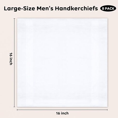 8 Pack Handkerchiefs for Men, 100% Soft Cotton White mens handkerchiefs, 16x16 Inch pocket squares for men in Saudi Arabia