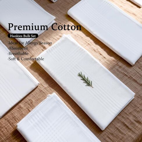 8 Pack Handkerchiefs for Men, 100% Soft Cotton White mens handkerchiefs, 16x16 Inch pocket squares for men in Saudi Arabia