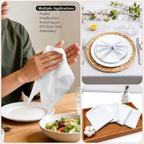 8 Pack Handkerchiefs for Men, 100% Soft Cotton White mens handkerchiefs, 16x16 Inch pocket squares for men in Saudi Arabia