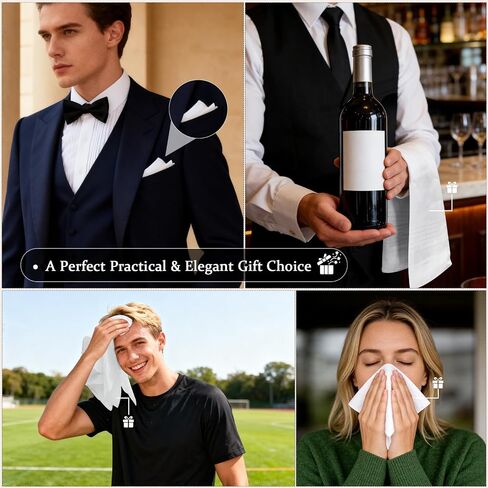 8 Pack Handkerchiefs for Men, 100% Soft Cotton White mens handkerchiefs, 16x16 Inch pocket squares for men in Saudi Arabia