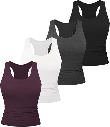 Dalavch 4 Pack Women's Workout Racerback Tank Tops Spandex Yoga Athletic Running Gym Sports Crop Tops for Women 1 Black 1 White 1 Heather Grey 1 Deep Purple X-Large in Kuwait