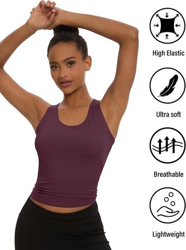 Dalavch 4 Pack Women's Workout Racerback Tank Tops Spandex Yoga Athletic Running Gym Sports Crop Tops for Women 1 Black 1 White 1 Heather Grey 1 Deep Purple X-Large in Kuwait