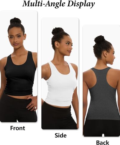 Dalavch 4 Pack Women's Workout Racerback Tank Tops Spandex Yoga Athletic Running Gym Sports Crop Tops for Women 1 Black 1 White 1 Heather Grey 1 Deep Purple X-Large in Kuwait