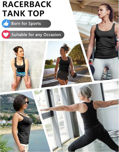 Dalavch 4 Pack Women's Workout Racerback Tank Tops Spandex Yoga Athletic Running Gym Sports Crop Tops for Women 1 Black 1 White 1 Heather Grey 1 Deep Purple X-Large in Kuwait