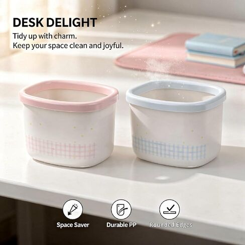 2 Pcs Desktop Trash Bins, Cute Mini Desk Trash Cans Set, Pink & Blue Plastic Cartoon with Cat & Dog Design, for Home, Dorm Organization in Kuwait