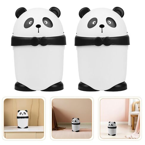 Ciieeo 2pcs Cute Panda Trash Can with Lid, Small Cartoon Animal Garbage Bin for ’ Bedroom, Bathroom, Kitchen, Cute Decorative Wastebasket for Home and Office in Kuwait