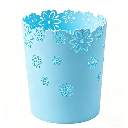 Wastebasket, Hollow Flower Shape Plastic Lidless Wastepaper Baskets Trash Can (Blue, Large) in Kuwait