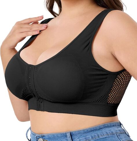 Plus Size Front Closure Bras Breathable Mesh Mastectomy Post Surgery Bra Wireless No Underwire Bralettes in Saudi Arabia