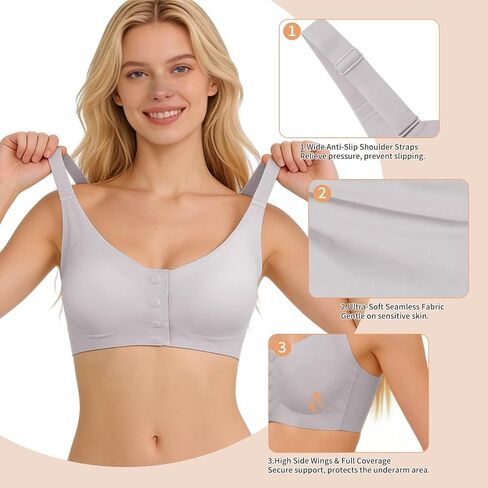 Lervanla Post Surgery Mastectomy Bra with Pockets,Front Closure Bra for Breast Forms, Seamless Supportive Bralette for Women in Saudi Arabia