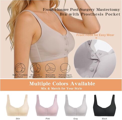 Lervanla Post Surgery Mastectomy Bra with Pockets,Front Closure Bra for Breast Forms, Seamless Supportive Bralette for Women in Saudi Arabia