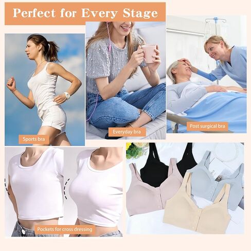 Lervanla Post Surgery Mastectomy Bra with Pockets,Front Closure Bra for Breast Forms, Seamless Supportive Bralette for Women in Saudi Arabia