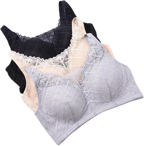 Women's Wireless Lace Bra, Mastectomy Pocket Bra with Silicone Breast Forms, Cotton, Full Coverage in Kuwait