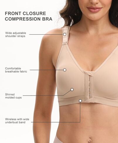 Front Closure Compression Bra Post Surgery Mastectomy Surgical Wireless with Adjustable Straps in Saudi Arabia