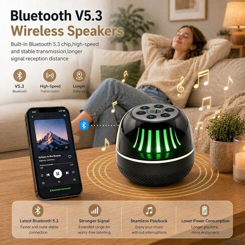 Portable Bluetooth Speaker with White Noise Machine, LED Color Lights, Aromatherapy Diffuser, Sleep Sound Machine for Sleep, Yoga, Home, Office & Bedroom, Gift for Women, Men, Kids & Friends in Saudi Arabia