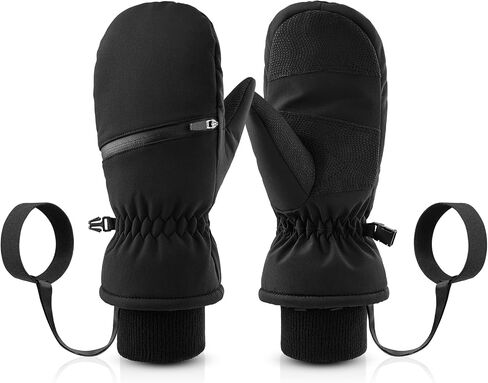 Braventure Kids Waterproof Winter Gloves: Warm Windproof Ski Gloves with Hand Warmer Pocket for Aged 12-14, Non-Slip Cold Weather Mittens for Skiing Snowboarding School Boys Girls Child Black in Saudi Arabia