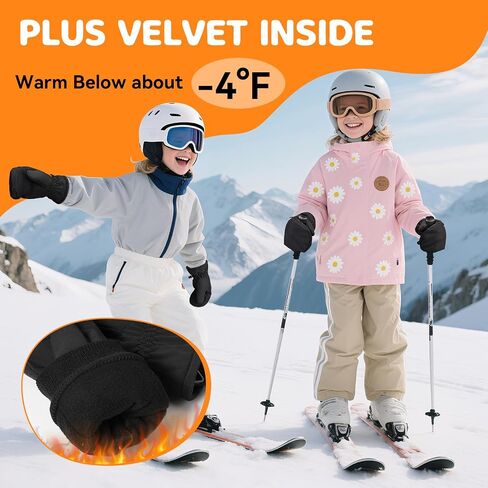 Braventure Kids Waterproof Winter Gloves: Warm Windproof Ski Gloves with Hand Warmer Pocket for Aged 12-14, Non-Slip Cold Weather Mittens for Skiing Snowboarding School Boys Girls Child Black in Saudi Arabia