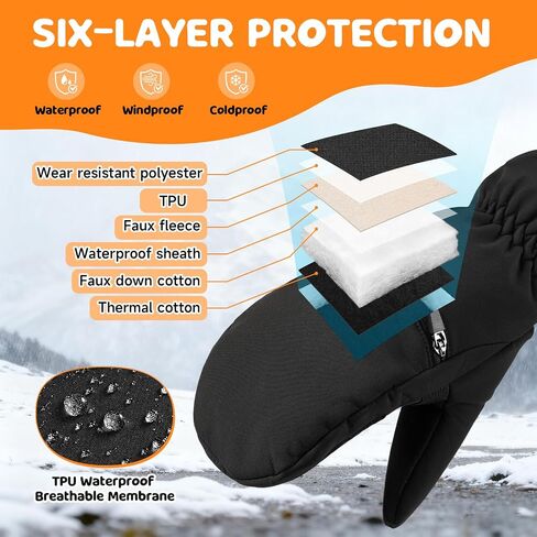 Braventure Kids Waterproof Winter Gloves: Warm Windproof Ski Gloves with Hand Warmer Pocket for Aged 12-14, Non-Slip Cold Weather Mittens for Skiing Snowboarding School Boys Girls Child Black in Saudi Arabia