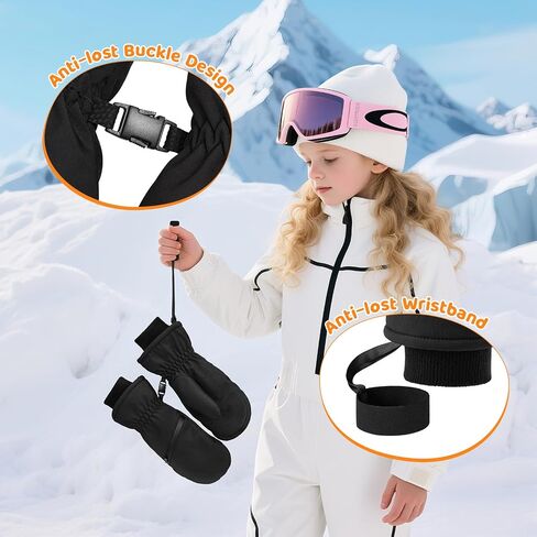 Braventure Kids Waterproof Winter Gloves: Warm Windproof Ski Gloves with Hand Warmer Pocket for Aged 12-14, Non-Slip Cold Weather Mittens for Skiing Snowboarding School Boys Girls Child Black in Saudi Arabia