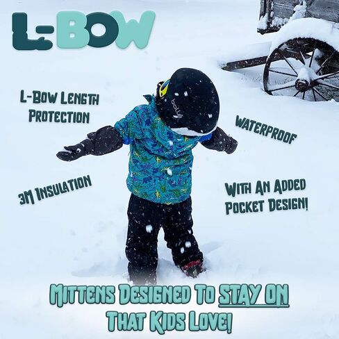 L-Bow Kids Mittens + Bungee Pocket Style for Hand Warmers + Waterproof Stay On Design + Cold Weather 3M Thinsulate Material + Winter Toddler Mittens for Snow (Blue, Small) in Saudi Arabia