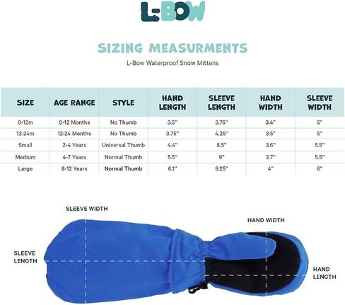 L-Bow Kids Mittens + Bungee Pocket Style for Hand Warmers + Waterproof Stay On Design + Cold Weather 3M Thinsulate Material + Winter Toddler Mittens for Snow (Blue, Small) in Saudi Arabia