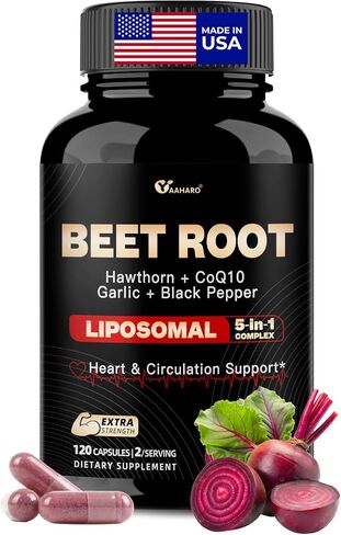 Beet Root Capules - Beet Root Powder with Hawthorn Berry, CoQ10, Garlic Bulb, Black Pepper for Heart & Circulation Support, Beetroot Supplement for Women and Men, 120 Capsules, 60-Day Supply in Saudi Arabia