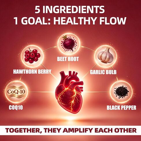 Beet Root Capules - Beet Root Powder with Hawthorn Berry, CoQ10, Garlic Bulb, Black Pepper for Heart & Circulation Support, Beetroot Supplement for Women and Men, 120 Capsules, 60-Day Supply in Saudi Arabia