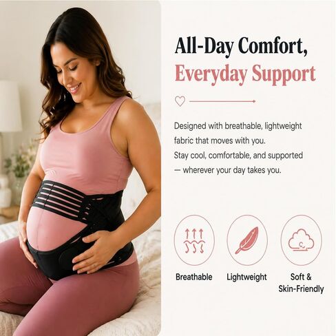 حزام بطن الحمل بمقاس كبير، حزام دعم الأمومة 3XL/4XL لتخفيف آلام البطن والخصر والظهر، قابل للتعديل وجيد التهوية للأمهات الحوامل (يناسب الخصر 43"-59") in Kuwait