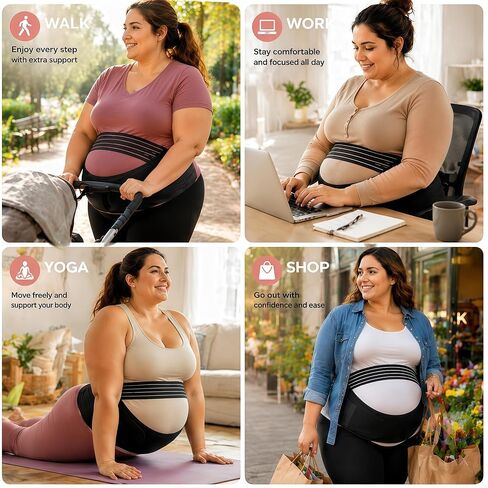 حزام بطن الحمل بمقاس كبير، حزام دعم الأمومة 3XL/4XL لتخفيف آلام البطن والخصر والظهر، قابل للتعديل وجيد التهوية للأمهات الحوامل (يناسب الخصر 43"-59") in Kuwait