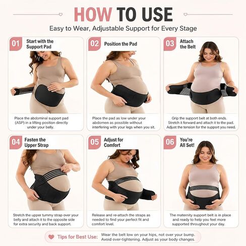 حزام بطن الحمل بمقاس كبير، حزام دعم الأمومة 3XL/4XL لتخفيف آلام البطن والخصر والظهر، قابل للتعديل وجيد التهوية للأمهات الحوامل (يناسب الخصر 43"-59") in Kuwait