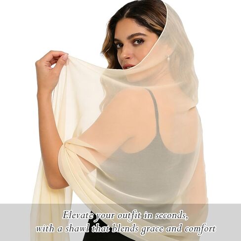 Sumolux Chiffon Shawls and Wraps for Evening Dresses Women Soft Silky Elegant Wedding Bridal Scarve in Kuwait