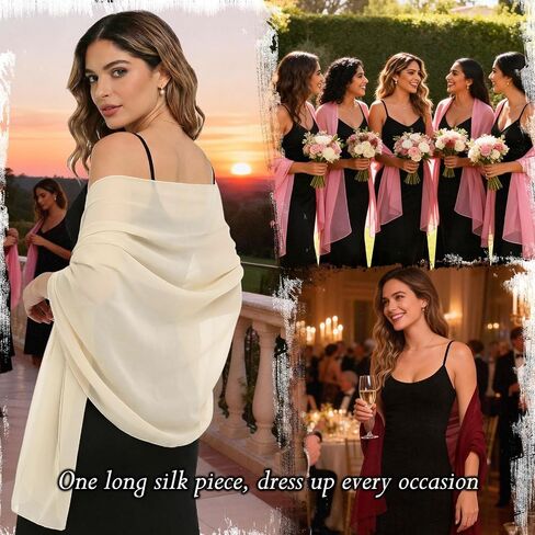 Sumolux Chiffon Shawls and Wraps for Evening Dresses Women Soft Silky Elegant Wedding Bridal Scarve in Kuwait