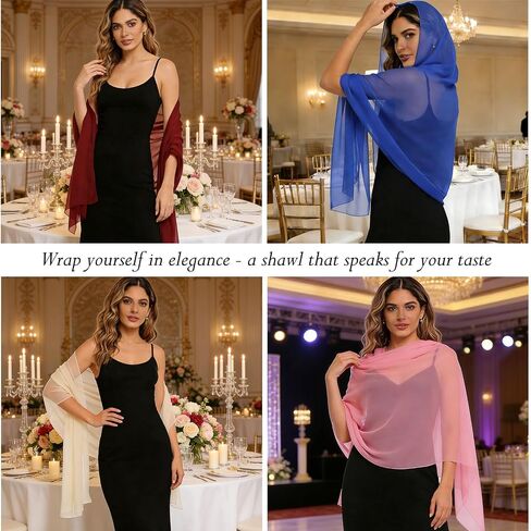 Sumolux Chiffon Shawls and Wraps for Evening Dresses Women Soft Silky Elegant Wedding Bridal Scarve in Kuwait