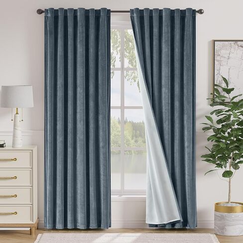 Lazzzy Blue Blackout Velvet Extra Long Curtains 108 Inch Long Thermal Insulated Lined Curtain Drapes Luxury Back Tab Window Treatments for Bedroom Living Room 2 Panels, 52 x 108 Inch, Aegean Blue in Saudi Arabia