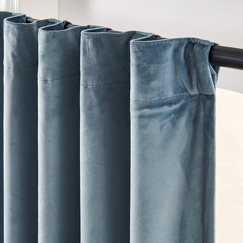 Lazzzy Blue Blackout Velvet Extra Long Curtains 108 Inch Long Thermal Insulated Lined Curtain Drapes Luxury Back Tab Window Treatments for Bedroom Living Room 2 Panels, 52 x 108 Inch, Aegean Blue in Saudi Arabia