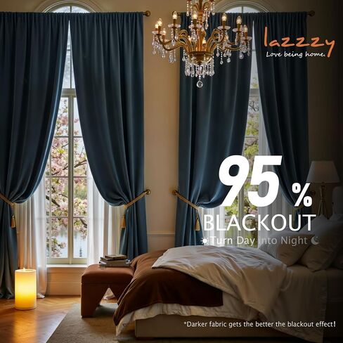 Lazzzy Blue Blackout Velvet Extra Long Curtains 108 Inch Long Thermal Insulated Lined Curtain Drapes Luxury Back Tab Window Treatments for Bedroom Living Room 2 Panels, 52 x 108 Inch, Aegean Blue in Saudi Arabia