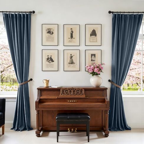 Lazzzy Blue Blackout Velvet Extra Long Curtains 108 Inch Long Thermal Insulated Lined Curtain Drapes Luxury Back Tab Window Treatments for Bedroom Living Room 2 Panels, 52 x 108 Inch, Aegean Blue in Saudi Arabia